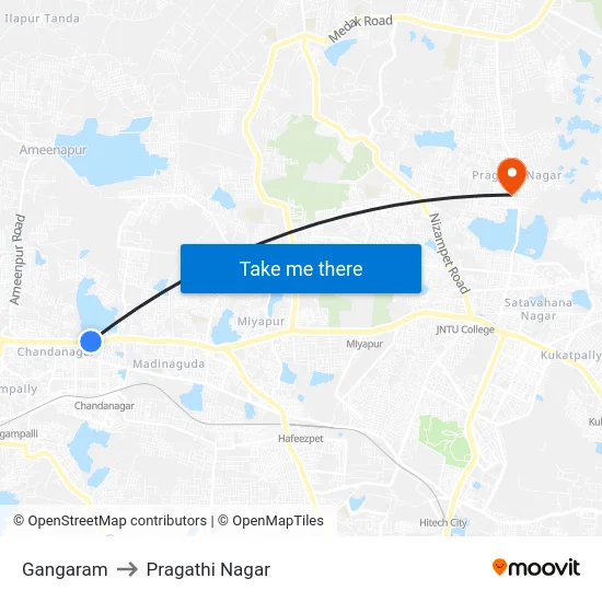 Gangaram to Pragathi Nagar map