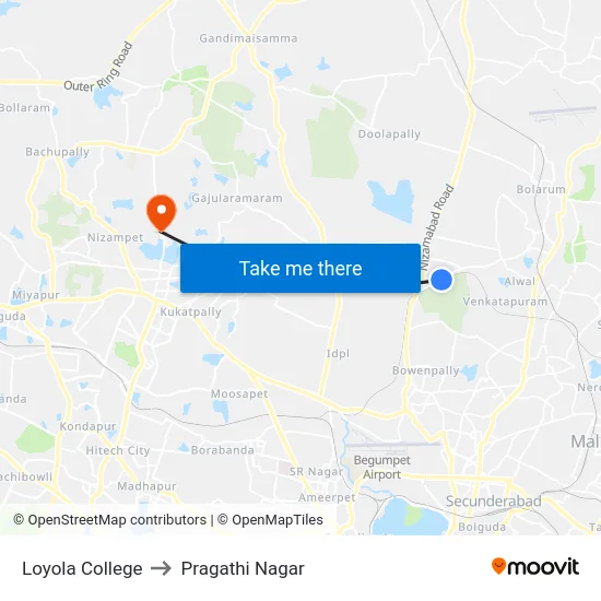 Loyola College to Pragathi Nagar map