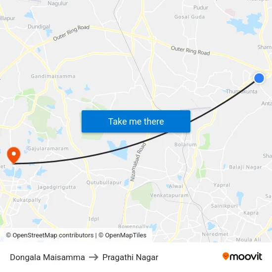 Dongala Maisamma to Pragathi Nagar map