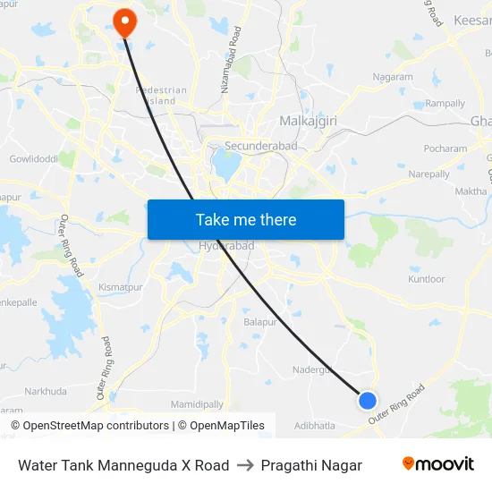 Water Tank Manneguda X Road to Pragathi Nagar map