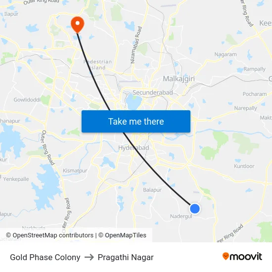 Gold Phase Colony to Pragathi Nagar map