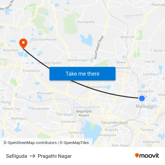 Safilguda to Pragathi Nagar map