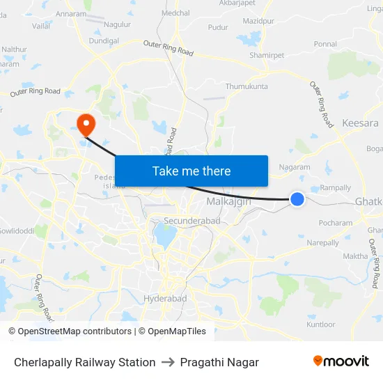 Cherlapally Railway Station to Pragathi Nagar map