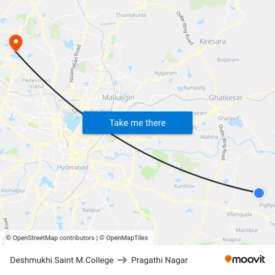 Deshmukhi Saint M.College to Pragathi Nagar map
