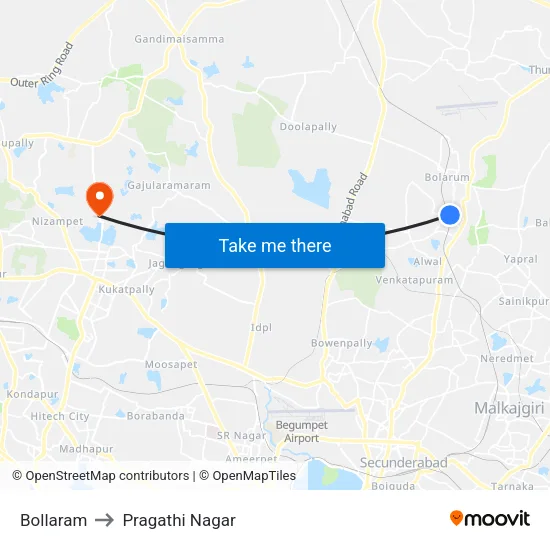Bollaram to Pragathi Nagar map