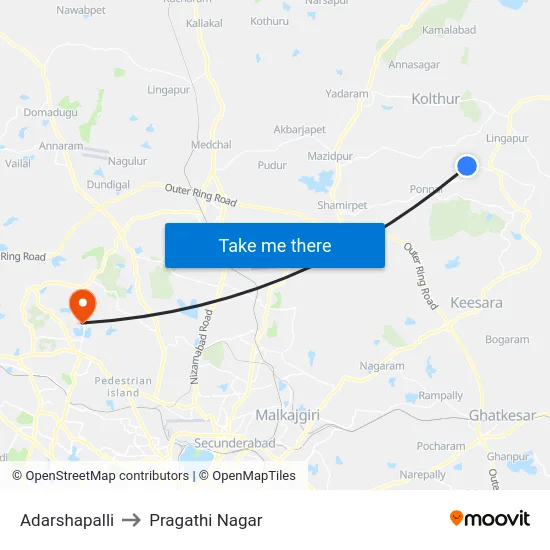 Adarshapalli to Pragathi Nagar map