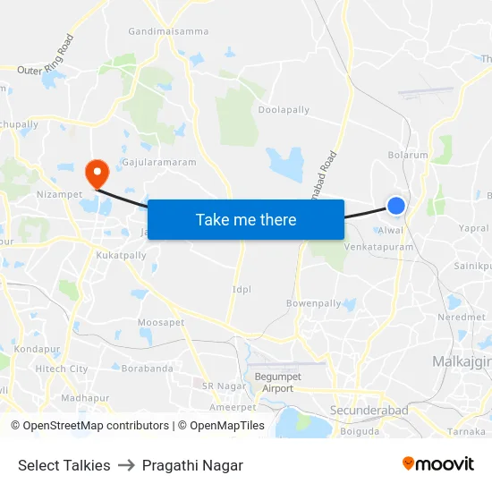 Select Talkies to Pragathi Nagar map