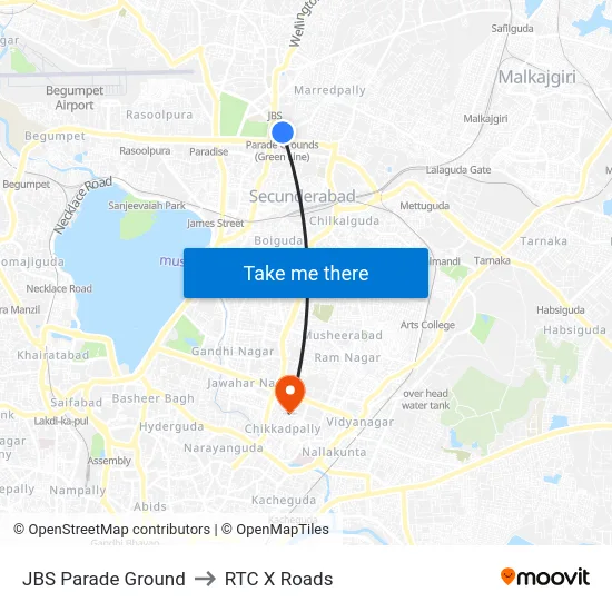 JBS Parade Ground to RTC X Roads map