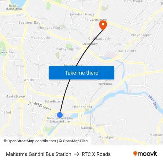 Mahatma Gandhi Bus Station to RTC X Roads map