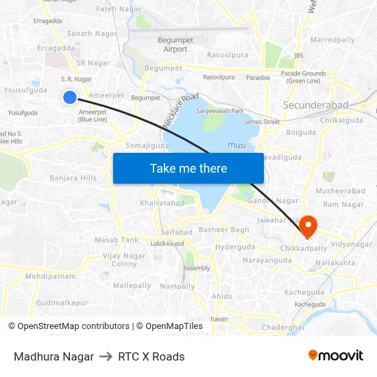 Madhura Nagar to RTC X Roads map