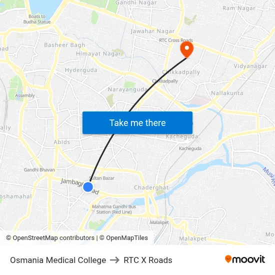 Osmania Medical College to RTC X Roads map