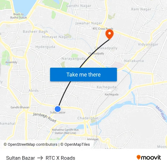Sultan Bazar to RTC X Roads map