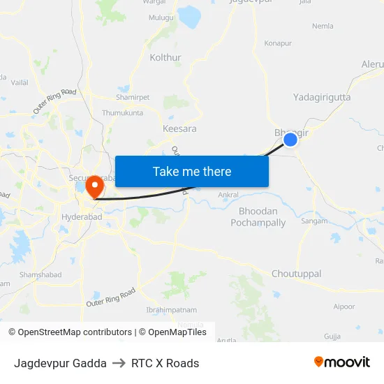 Jagdevpur Gadda to RTC X Roads map