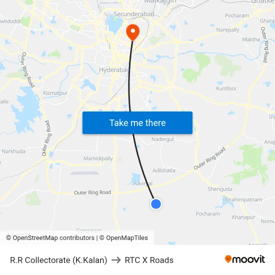 R.R Collectorate (K.Kalan) to RTC X Roads map