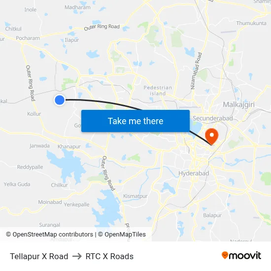 Tellapur X Road to RTC X Roads map