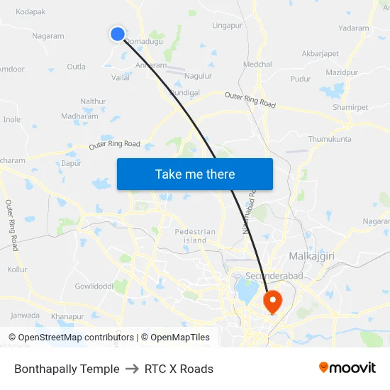Bonthapally Temple to RTC X Roads map