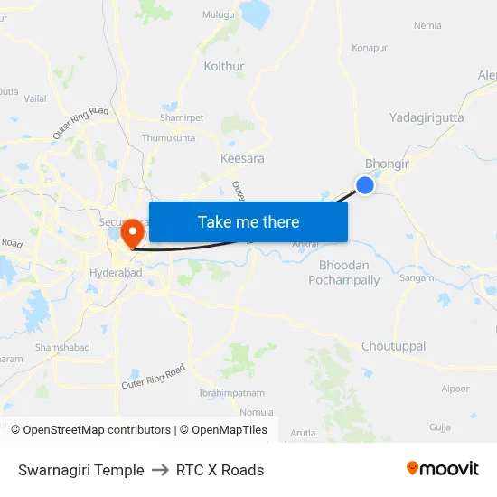 Swarnagiri Temple to RTC X Roads map