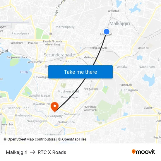 Malkajgiri to RTC X Roads map