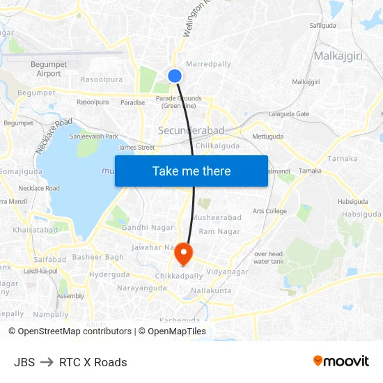 JBS to RTC X Roads map