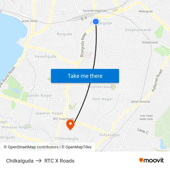 Chilkalguda to RTC X Roads map