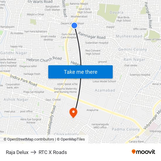 Raja Delux to RTC X Roads map