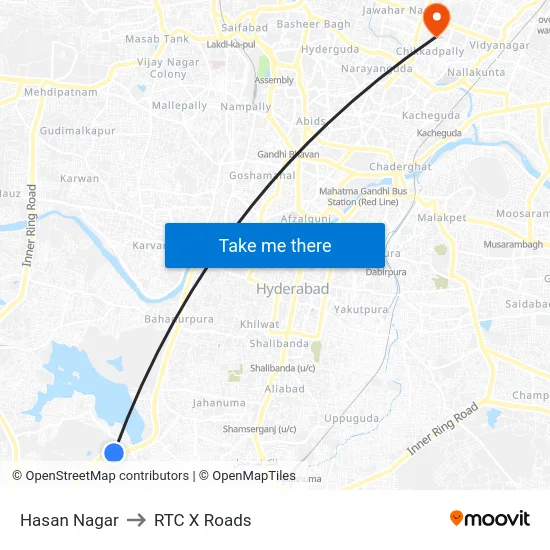 Hasan Nagar to RTC X Roads map
