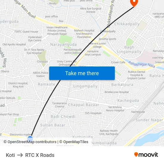 Koti to RTC X Roads map