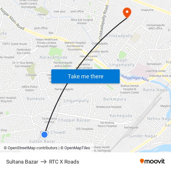 Sultana Bazar to RTC X Roads map