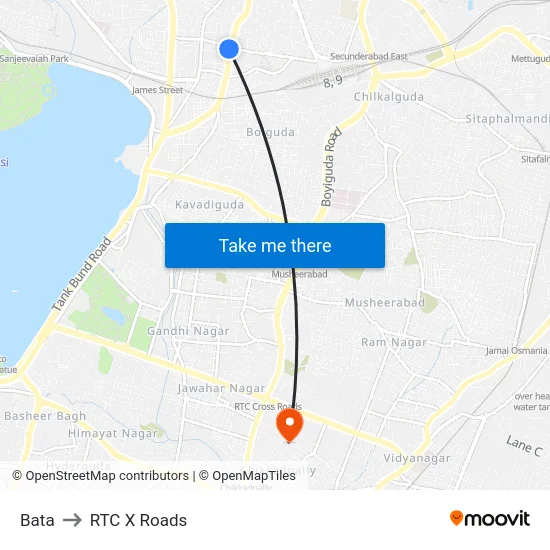 Bata to RTC X Roads map