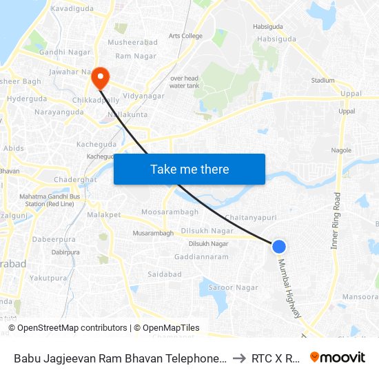 Babu Jagjeevan Ram Bhavan Telephone Colony Arch to RTC X Roads map