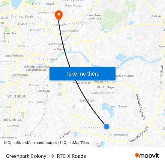 Greenpark Colony to RTC X Roads map