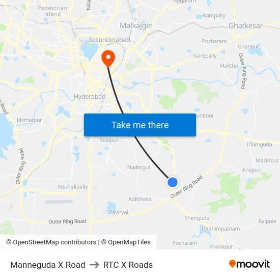 Manneguda X Road to RTC X Roads map