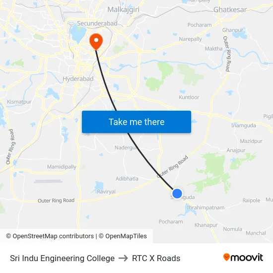 Sri Indu Engineering College to RTC X Roads map