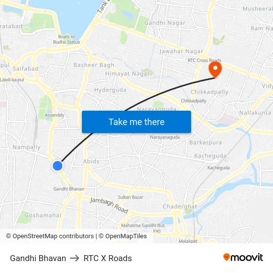 Gandhi Bhavan to RTC X Roads map