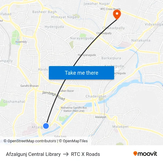 Afzalgunj Central Library to RTC X Roads map