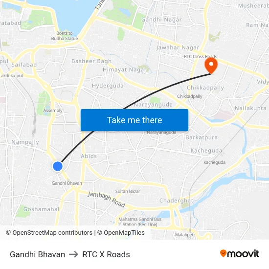 Gandhi Bhavan to RTC X Roads map