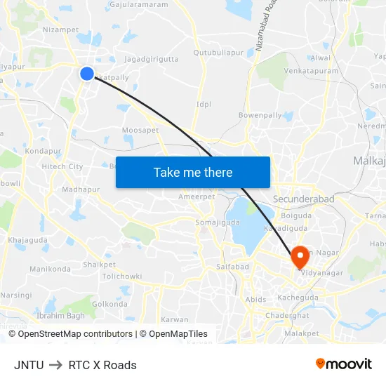 JNTU to RTC X Roads map