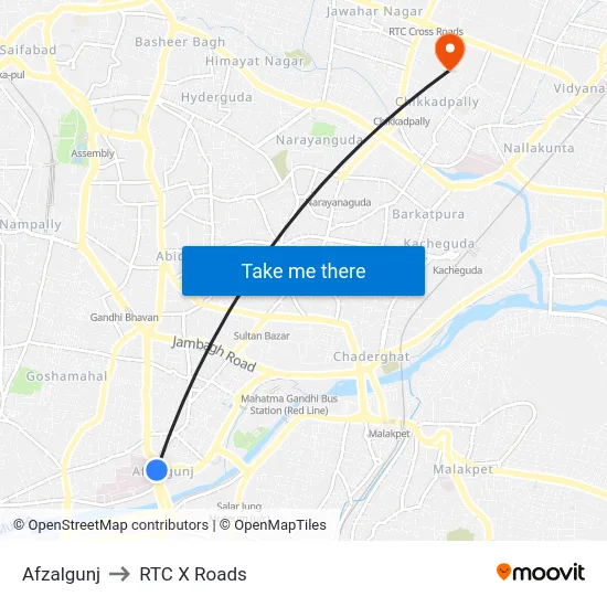 Afzalgunj to RTC X Roads map