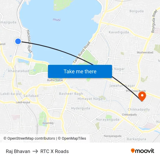 Raj Bhavan to RTC X Roads map