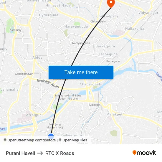 Purani Haveli to RTC X Roads map