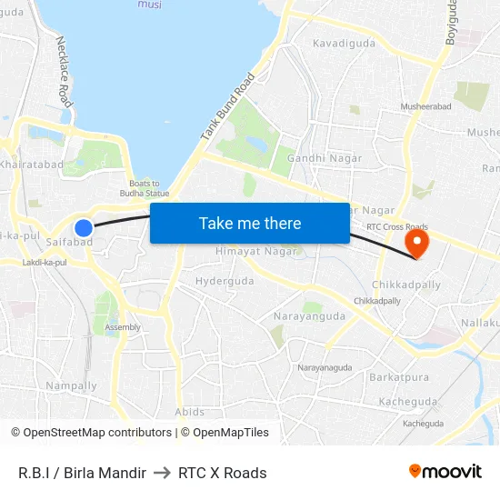 R.B.I / Birla Mandir to RTC X Roads map