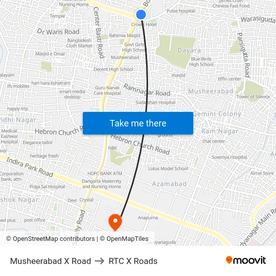 Musheerabad X Road to RTC X Roads map