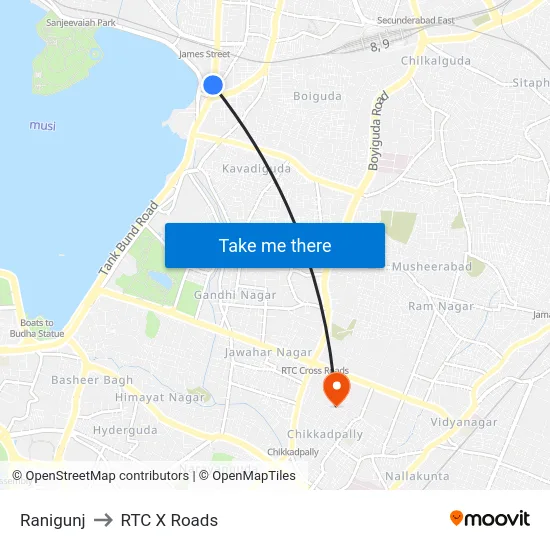 Ranigunj to RTC X Roads map