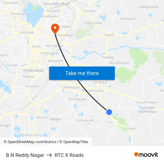 B.N Reddy Nagar to RTC X Roads map
