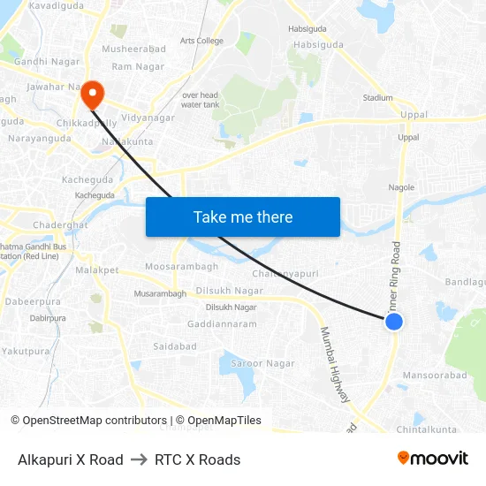 Alkapuri X Road to RTC X Roads map