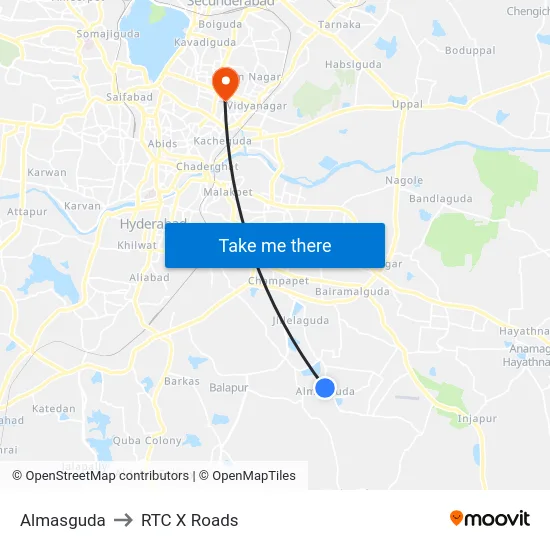 Almasguda to RTC X Roads map