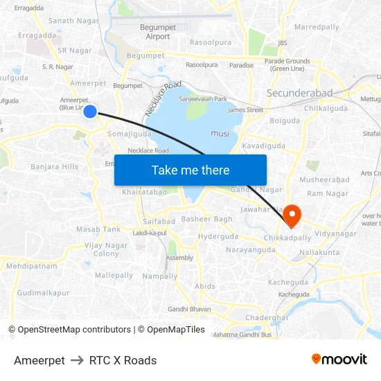 Ameerpet to RTC X Roads map