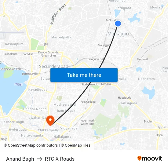 Anand Bagh to RTC X Roads map