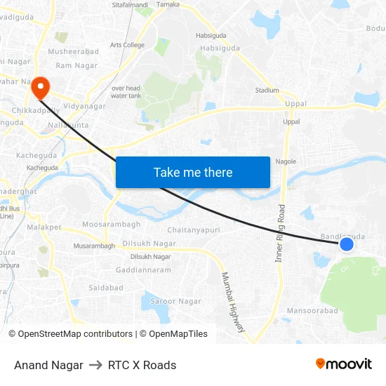 Anand Nagar to RTC X Roads map