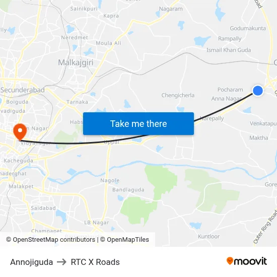 Annojiguda to RTC X Roads map